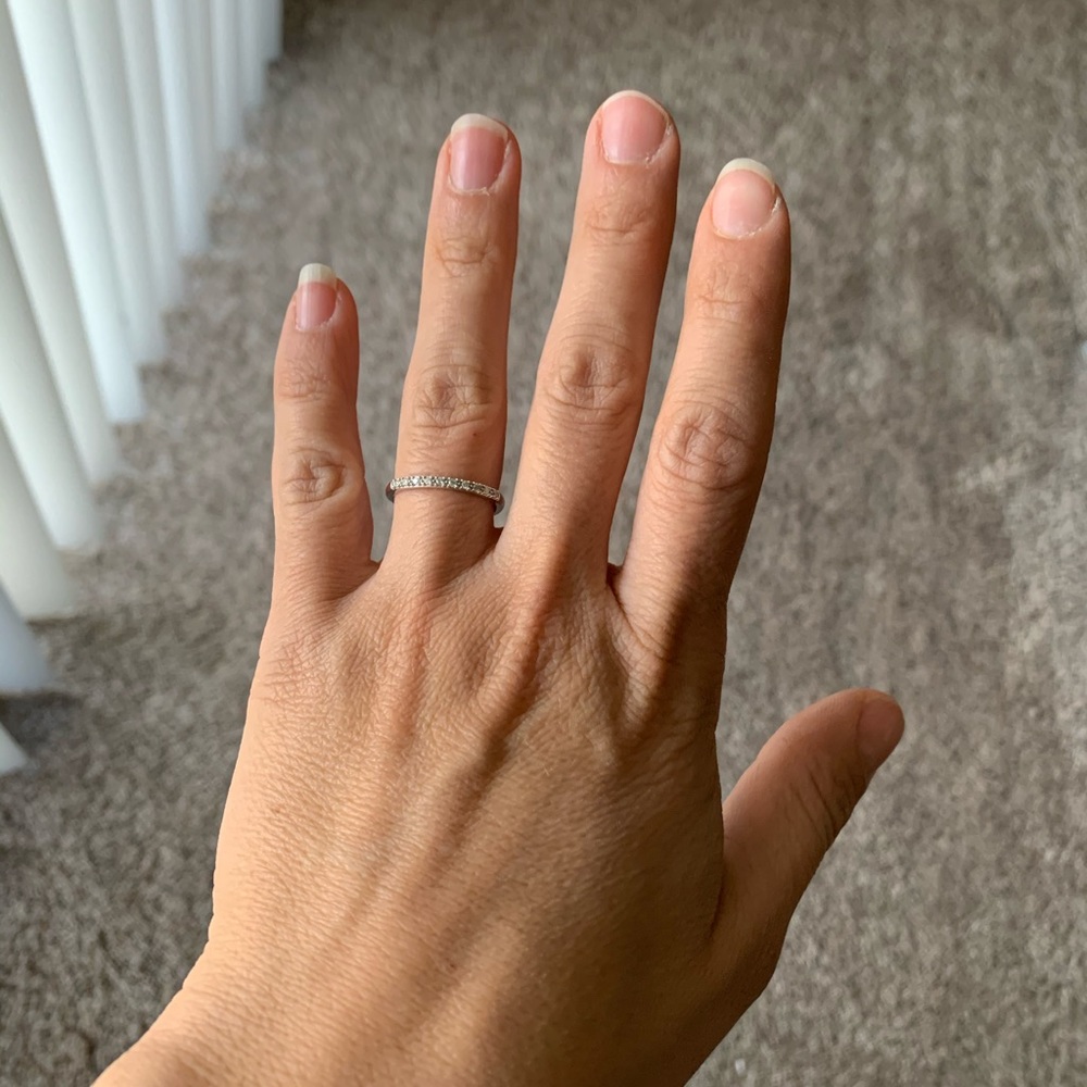 White gold and diamond dainty stackable band